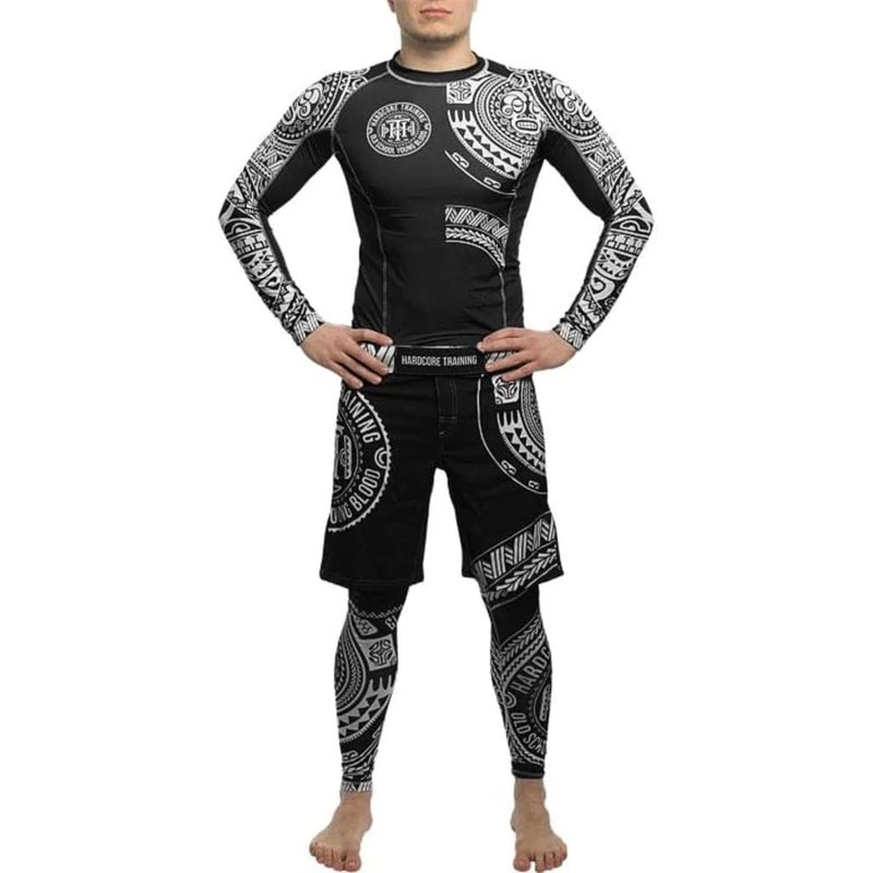Hardcore Training TA Moko Black Men's Rash Guard Compression Long Sleeve MMA No-Gi Tight BJJ Grappling Base Layer Fitness - Image 2